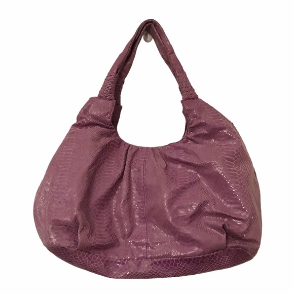 Perlina Lavender Shiny Snakeskin Leather Hobo - Picture 6 of 12